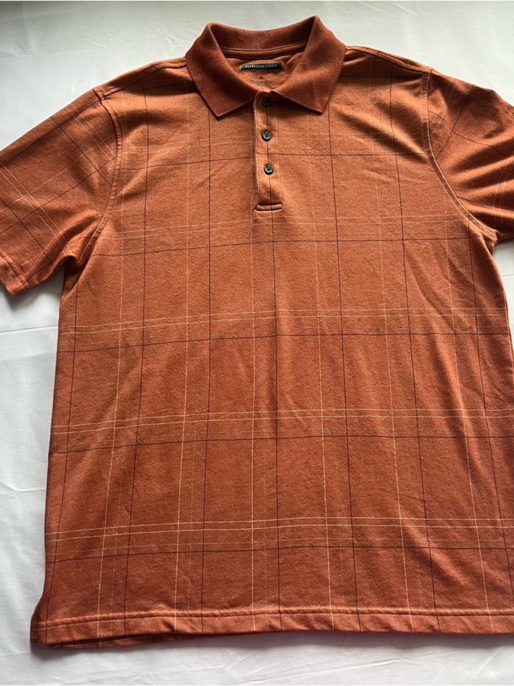 Van Heusen Men's Burnt Orange Plaid Short-Sleeve Polo